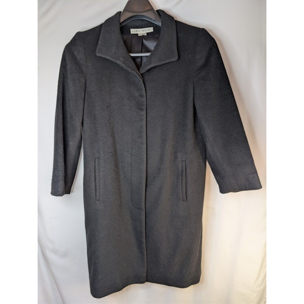 Larry Levine Black Wool Cashmere Coat | Union Made USA | Classic 3/4 Sleeve SM.